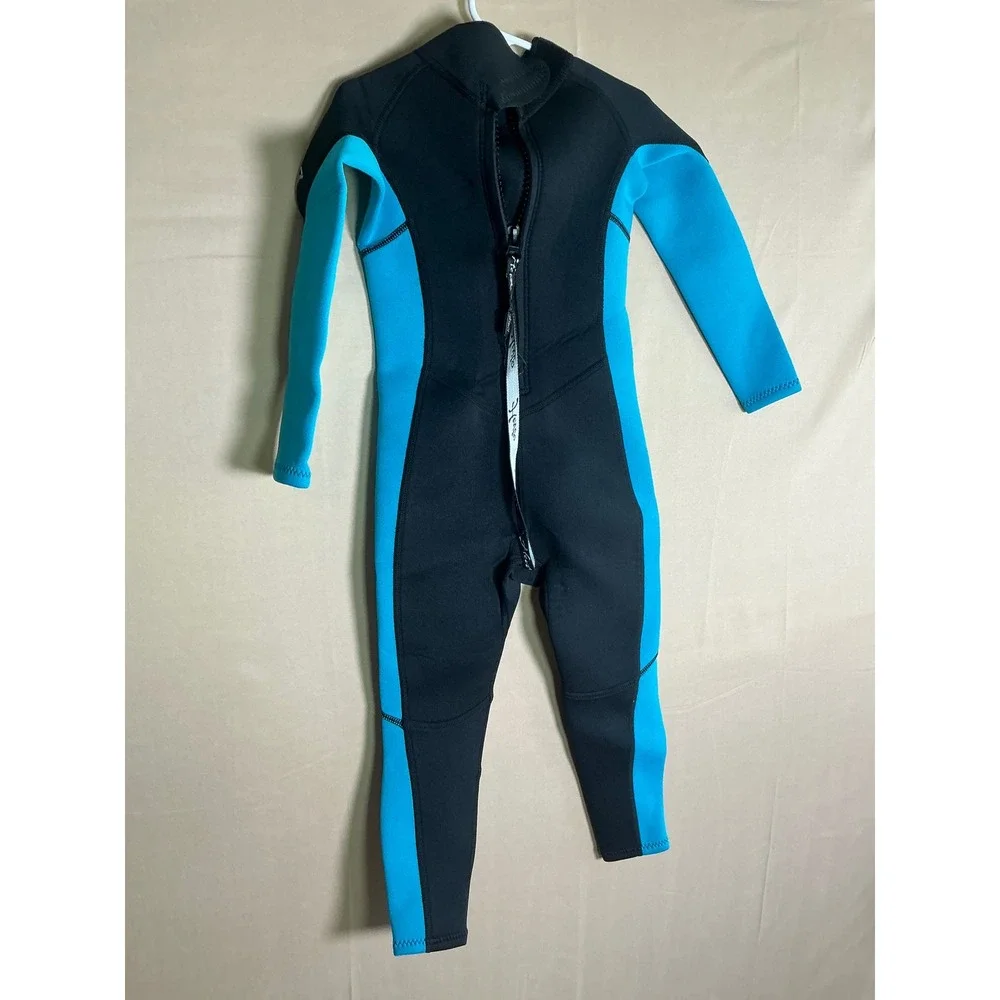 Hevto KidsWetsuit 3/2mm Neoprene Full Body ScubaDiving Surfing Blue Black Size 5